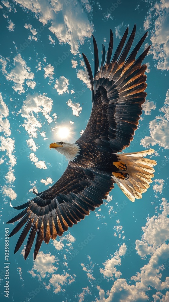Obraz premium Sovereign Skies: Bald Eagle in Flight Panorama