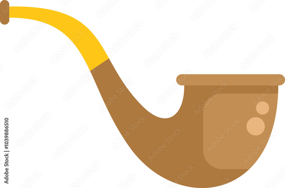 Fototapeta premium Classic tobacco pipe is standing on a white background, featuring a yellow mouthpiece and brown bowl