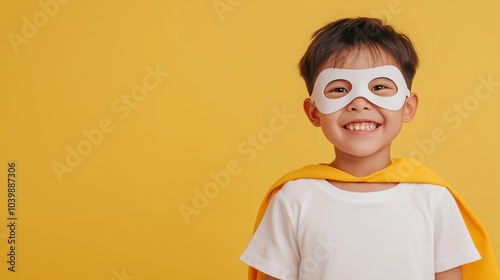 Asian boy on superhero costume 