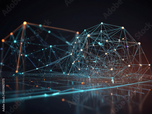 Futuristic Machine Learning and AI Concept with Low Poly Wireframe Light Connection Structure