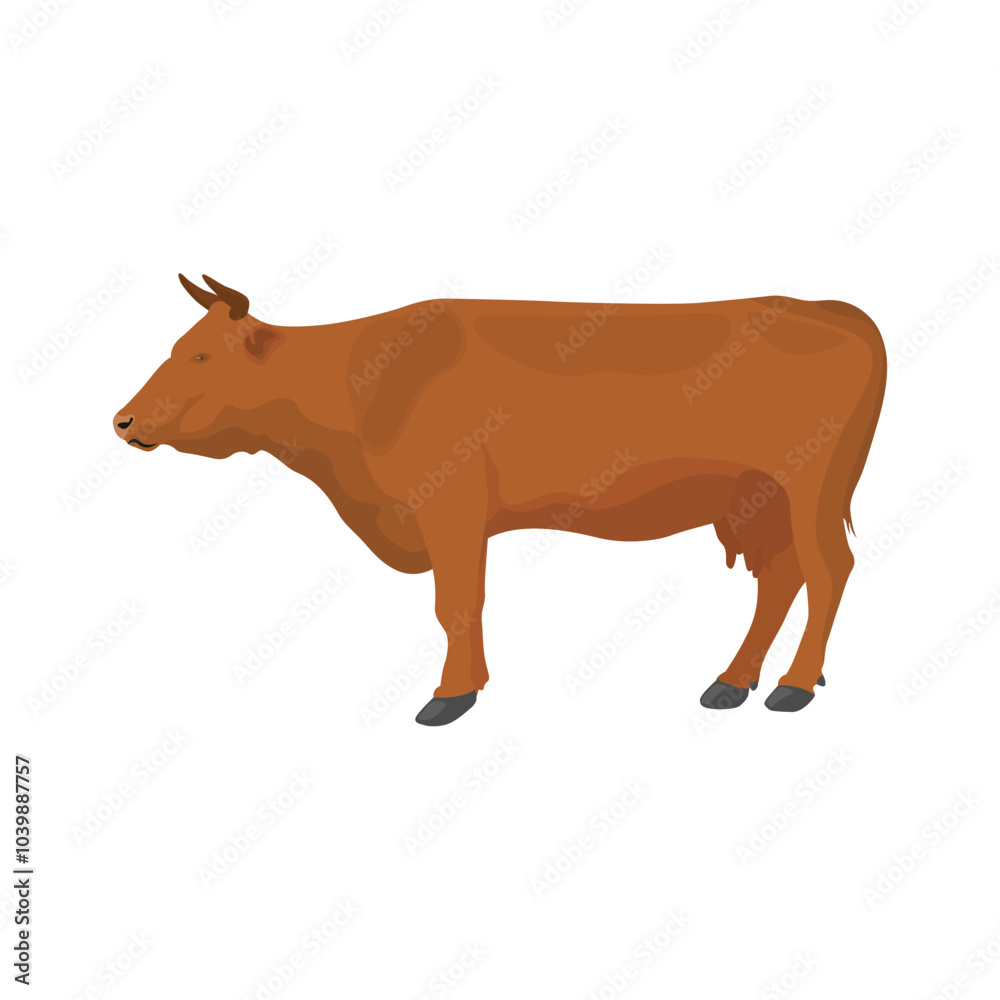 Vector illustration of cow Jersey in cartoon flat style. Brown cattle domestic animal livestock farming concept. Dairy cow in logo, icon, symbol of protein nature agriculture Vector illustration of cow Jersey in cartoon flat style. Brown cattle domestic animal livestock farming concept. Dairy cow in logo, icon, symbol of protein nature agriculture