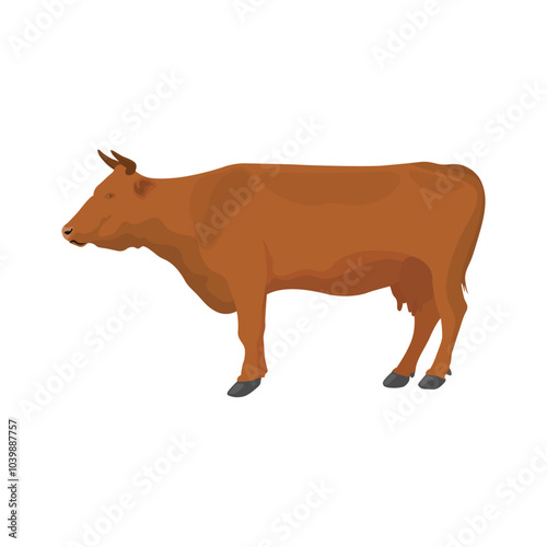 Vector illustration of cow Jersey in cartoon flat style. Brown cattle domestic animal livestock farming concept. Dairy cow in logo, icon, symbol of protein nature agriculture