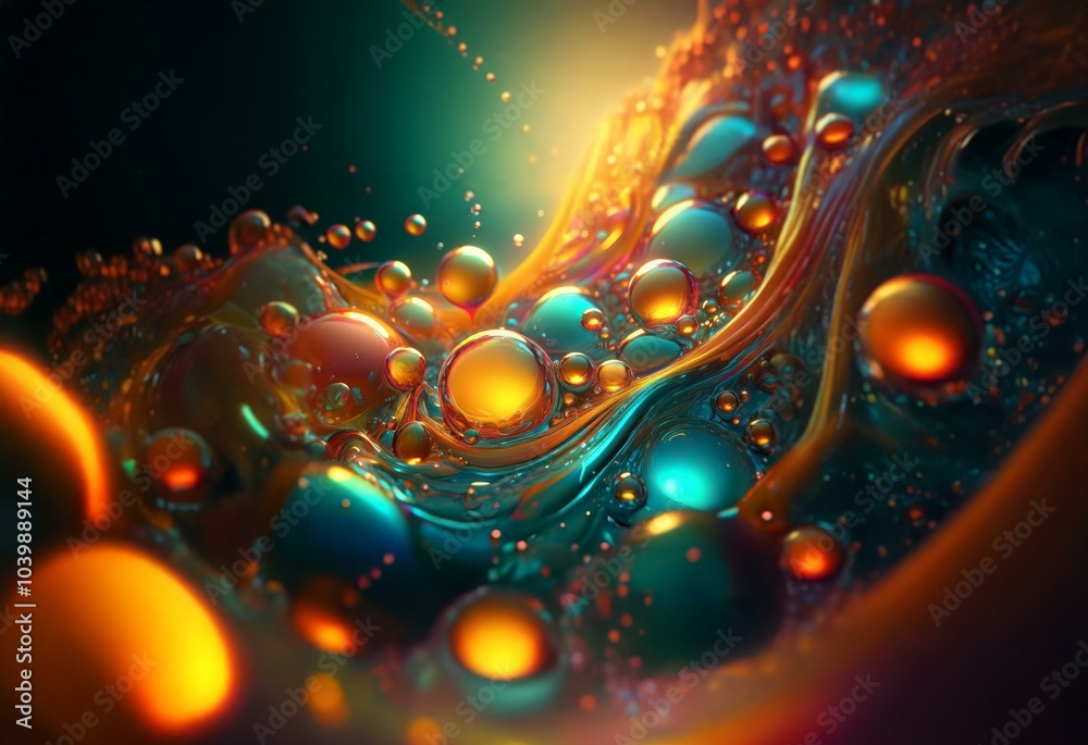 A close-up view of an abstract background with colorful, shiny, spherical objects, appearing like a liquid with an iridescent sheen. A close-up view of an abstract background with colorful, shiny, spherical objects, appearing like a liquid with an iridescent sheen.
