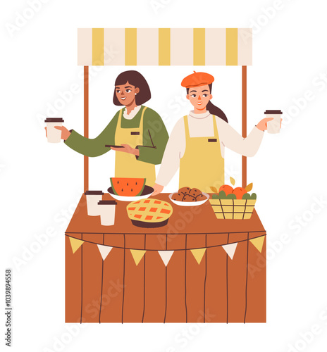 Local farm sellers offering eco-friendly production. A female vendors at a market. Sustainable retail and organic food sales