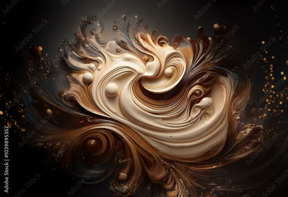 Abstract swirls of brown and beige paint with a hint of gold glitter. Abstract swirls of brown and beige paint with a hint of gold glitter.