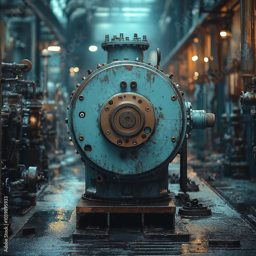 Engineer operator repairs valve equipment in plant industry	, machine.
