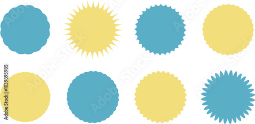 ジグザグ･ギザギザの素材セット　青　黄色　Set of sale sticker, Set of starburst icon.blue,yellow