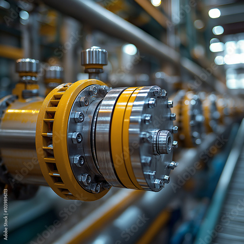 Engineer operator repairs valve equipment in plant industry	, machine.