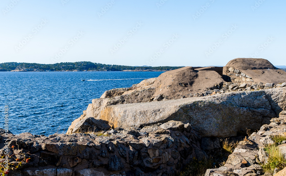 Fjord Landscape with Rocks and Sea in Sandefjord, Norway