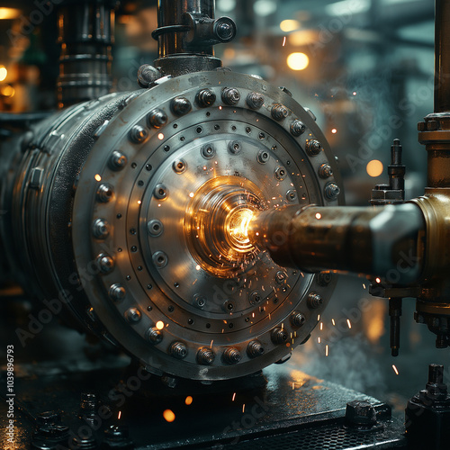 Engineer operator repairs valve equipment in plant industry	, machine.