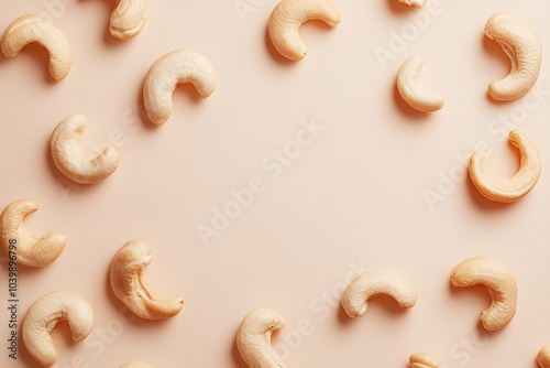 Cashew nut on a soft beige gradient background.