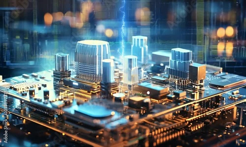 Sophisticated quantum circuit video animation. Cutting-edge computational technology. Central processing unit animated footage HD clip seamless motion graphics. Futuristic tech concept