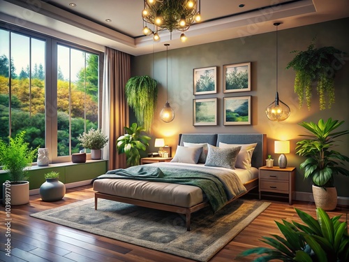 Cozy Bedroom Panoramic Photography - Modern Comfort and Style in Interior Design