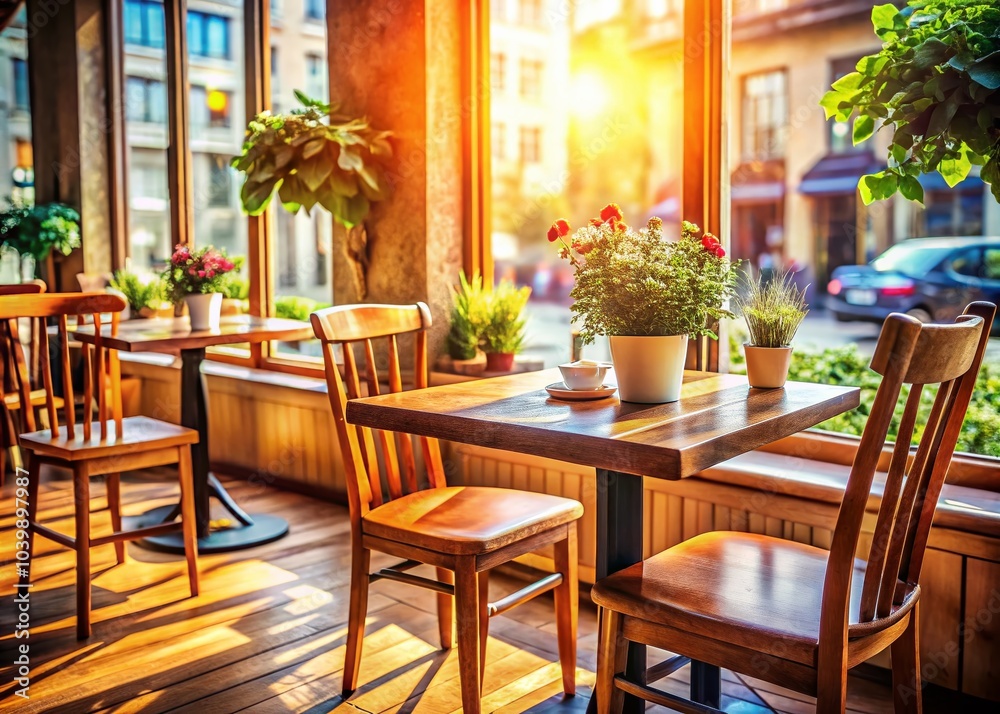 Obraz premium Cozy Cafe Table and Chairs with Copy Space for Relaxing Ambiance and Dining Experience