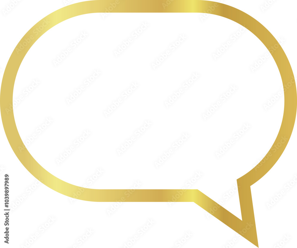 3x2 aspect ratio gold metallic speech bubble with oval shape. Blank outline talk balloon with sharp, downward-pointing triangular tail on the right on transparent background. 3x2 aspect ratio gold metallic speech bubble with oval shape. Blank outline talk balloon with sharp, downward-pointing triangular tail on the right on transparent background.