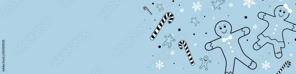 Creative Christmas and New year design banner template. Gingerbread, candy canes and snowflakes texture. Decorative background template for card or banner designs. Creative Christmas and New year design banner template. Gingerbread, candy canes and snowflakes texture. Decorative background template for card or banner designs.