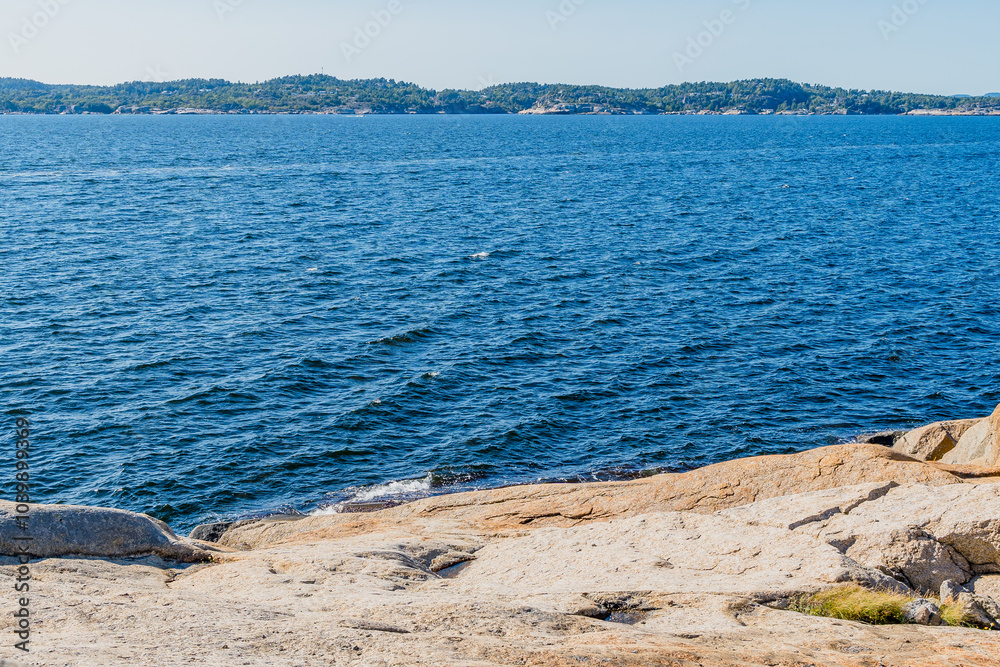 Fjord Landscape with Rocks and Sea in Sandefjord, Norway