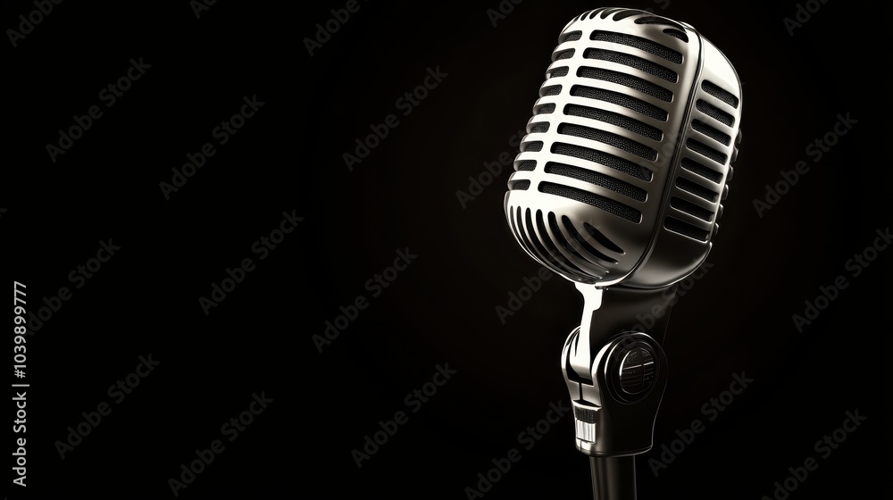 Fototapeta premium Retro Microphone on Dark Background