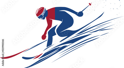 Alpine Skiing Winter Olympics Icon — Dynamic Slalom Race Silhouette