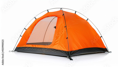 Escape to nature with this vibrant orange tent! Perfect for camping adventures, providing shelter and comfort under the stars.