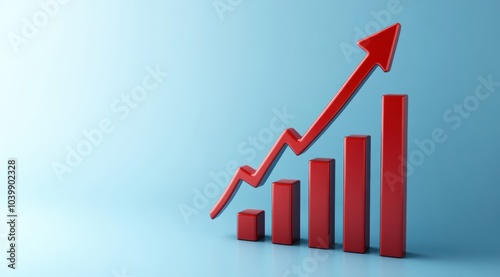 A red graph arrow pointing upwards on a blue background, symbolizing growth and business success. Free Download A red graph arrow pointing upwards on a blue background, symbolizing growth and business success. - GFXLoad