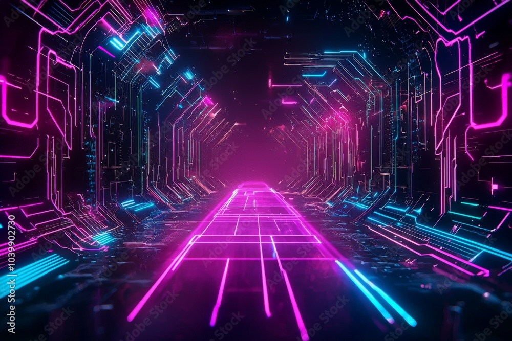 Futuristic Digital Holographic Interface in 3D Space Futuristic Digital Holographic Interface in 3D Space
