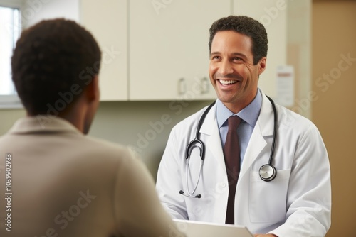 Doctor patient talking adult.