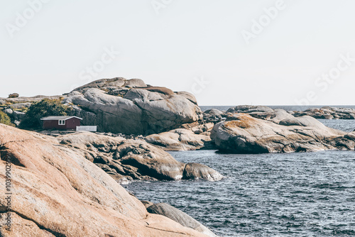 Obraz na płótnie Fjord Landscape with Rocks and Sea in Sandefjord, Norway w salonie