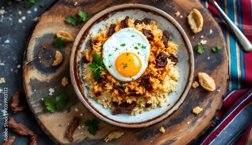 Arroz con Charque - Rice with Dried Beef and Fried Egg (Bolivian Cuisine) photo