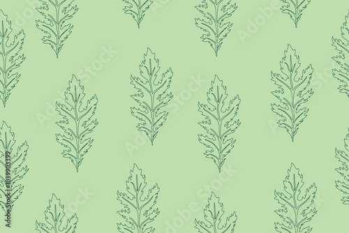 Wallpaper Mural Seamless pattern of green leaves of Mizuna salad. Mizuna linear style. Vector illustration of Japanese mustard. Vector illustration. Vector  Torontodigital.ca