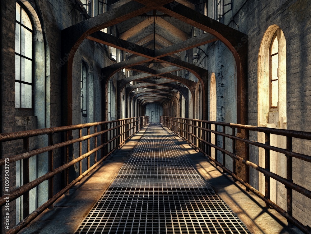 Suspended Walkway in an Industrial Building Suspended Walkway in an Industrial Building