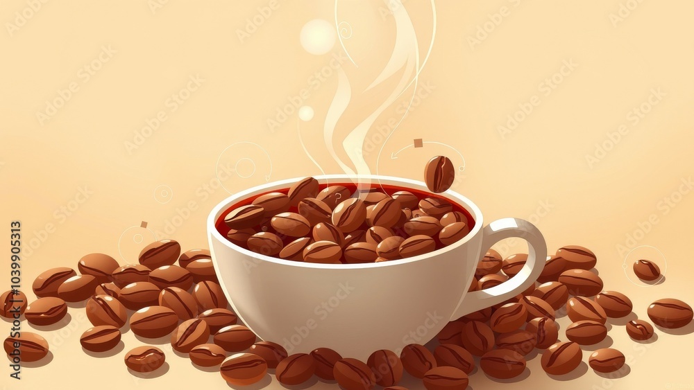 Obraz premium A white mug overflowing with coffee beans.