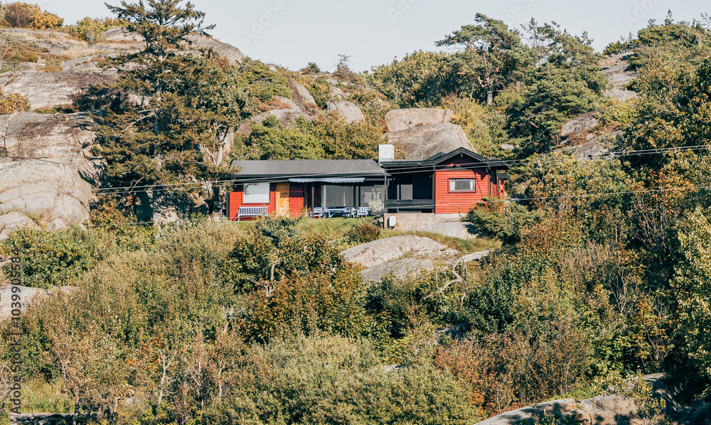 Colorful Wooden House by the Sea on a Fjord in Sandefjord, Norway