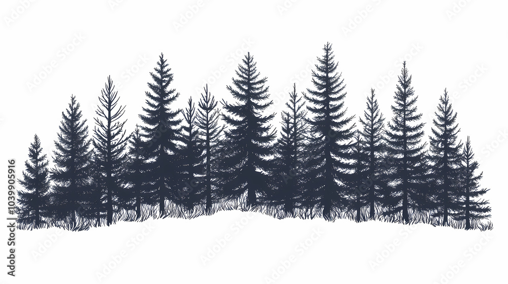 Fototapeta premium Winter forest silhouettes of fir trees and spruces with wood tree background.