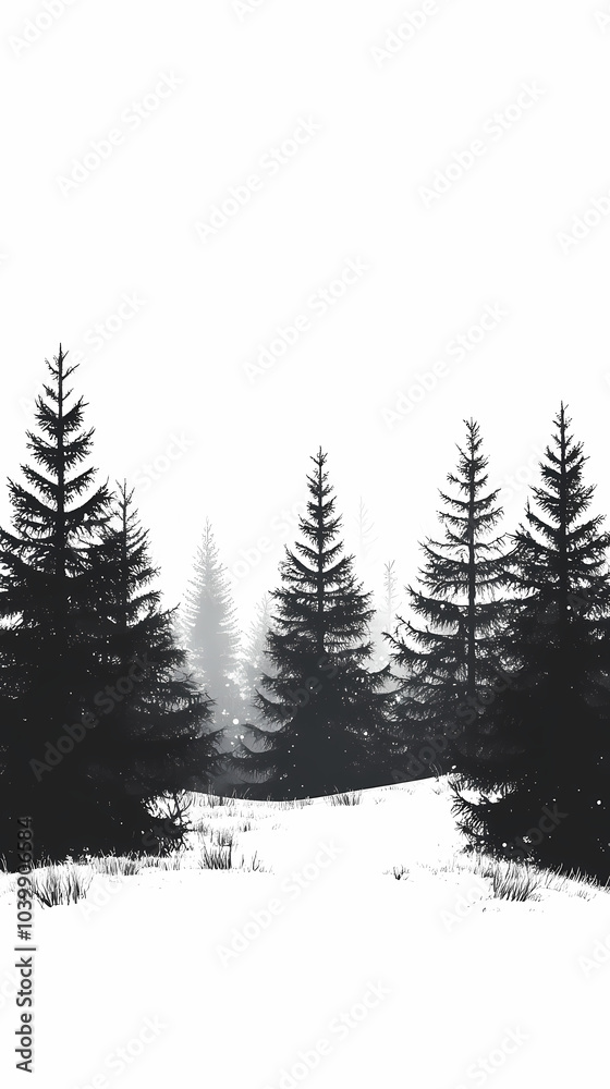 Winter forest silhouettes of fir trees and spruces with wood tree background. Winter forest silhouettes of fir trees and spruces with wood tree background.