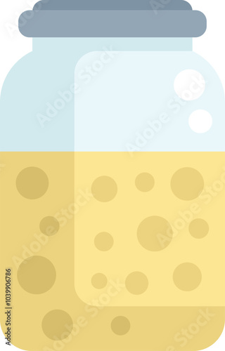 Glass jar containing fermented dough rising for baking bread, sourdough starter, homemade bread