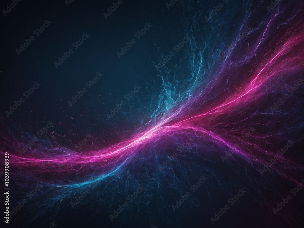 Fototapeta premium Colorful abstract waves of pink and blue energy or plasma against dark background
