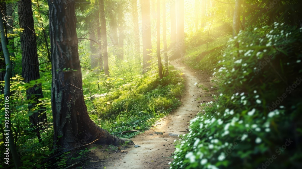 Fototapeta premium Serene Winding Trail in Lush Green Forest