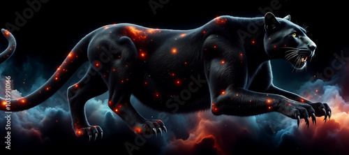 Black panther with star pattern on black background