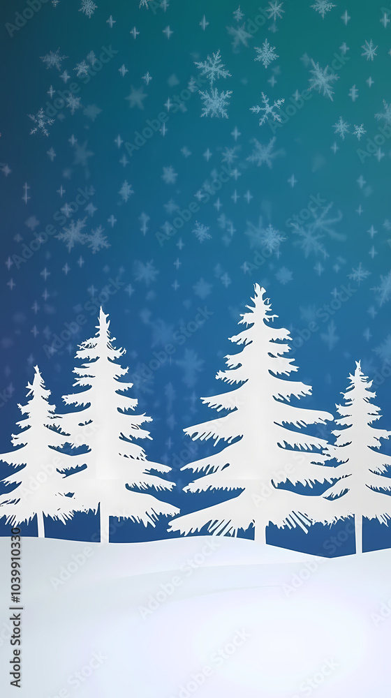 Fototapeta premium Winter forest silhouettes of fir trees and spruces with wood tree background.