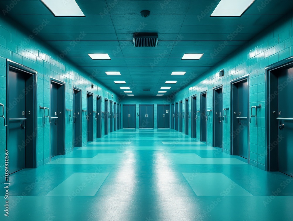 Long Empty Hall in Maximum Security Prison Long Empty Hall in Maximum Security Prison