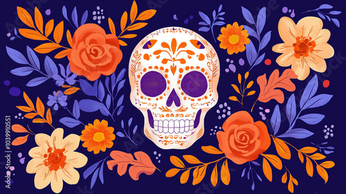 Skull and Floral Art for Día de los Muertos Celebration