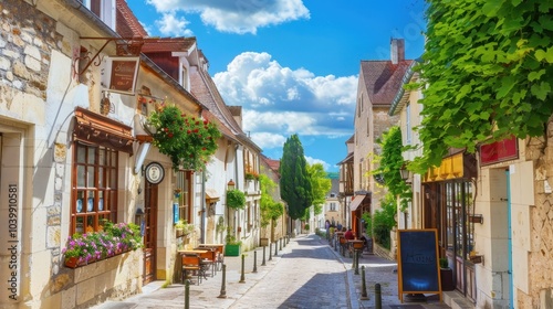 Picturesque Village in Rolling Vineyards Landscape