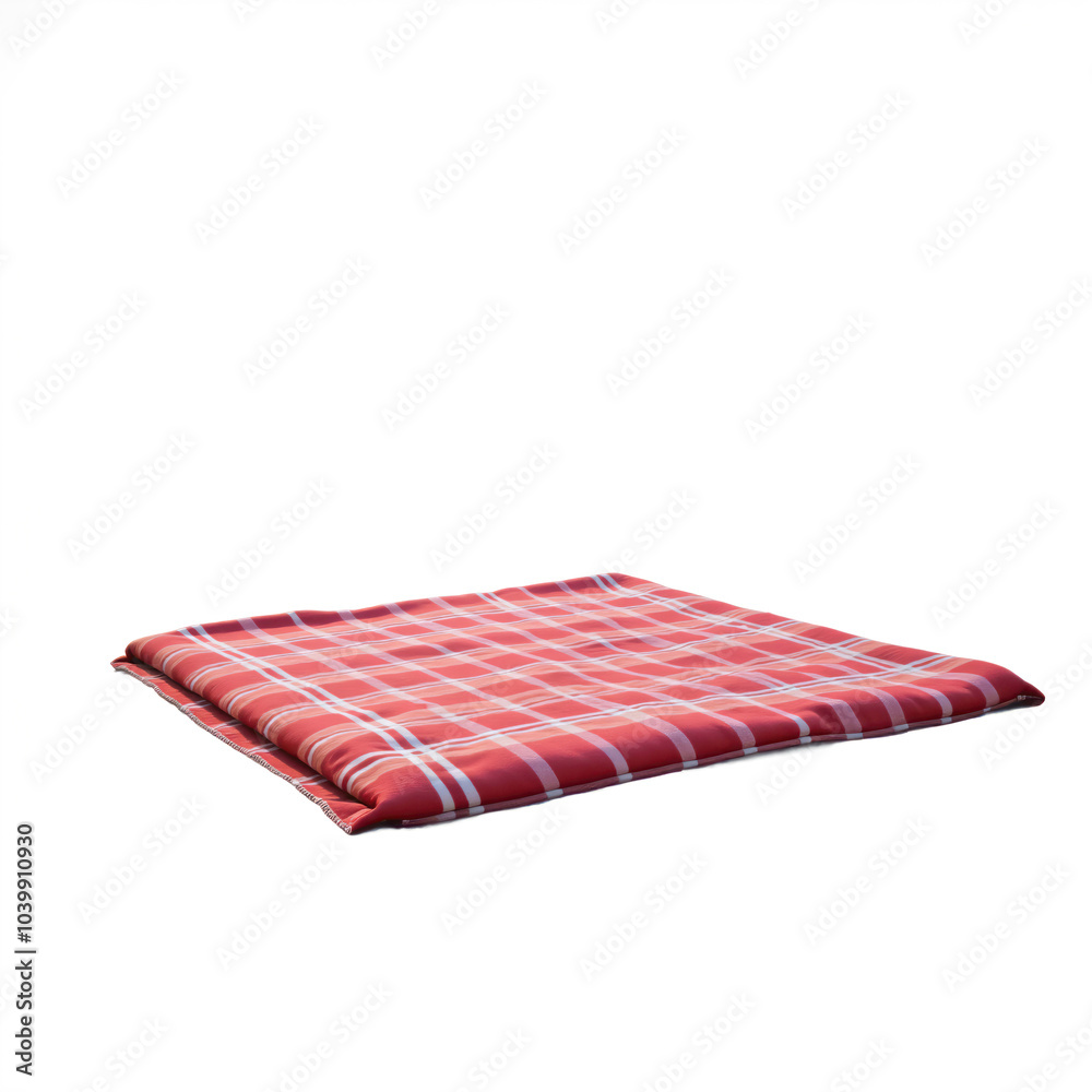 Red picnic blanket lying on white background Red picnic blanket lying on white background
