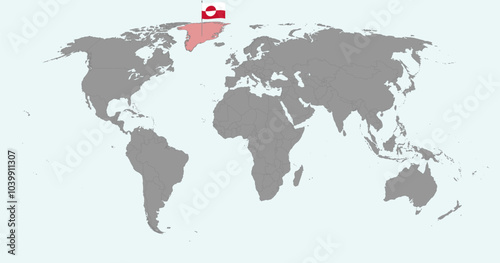 Pin map with Greenland flag on world map. Vector illustration.