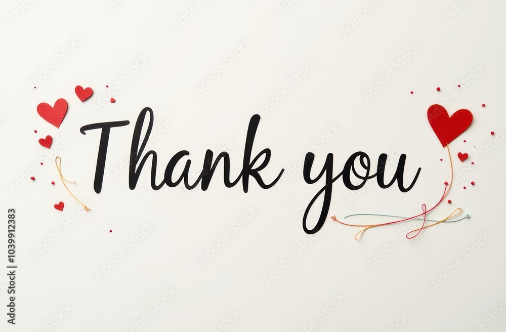 thank you text with swirling lines and confetti red hearts on light background thank you text with swirling lines and confetti red hearts on light background