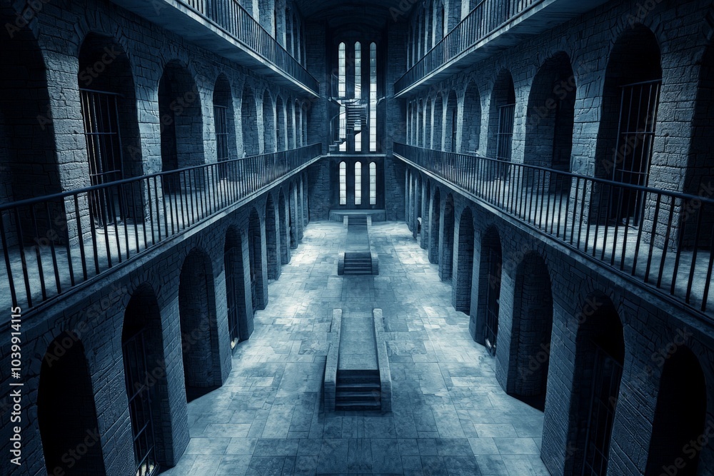 Obraz premium Empty Prison Yard Overhead Shot