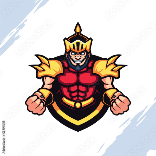 The Golden Crown Warrior in Red Armor Vector Mascot