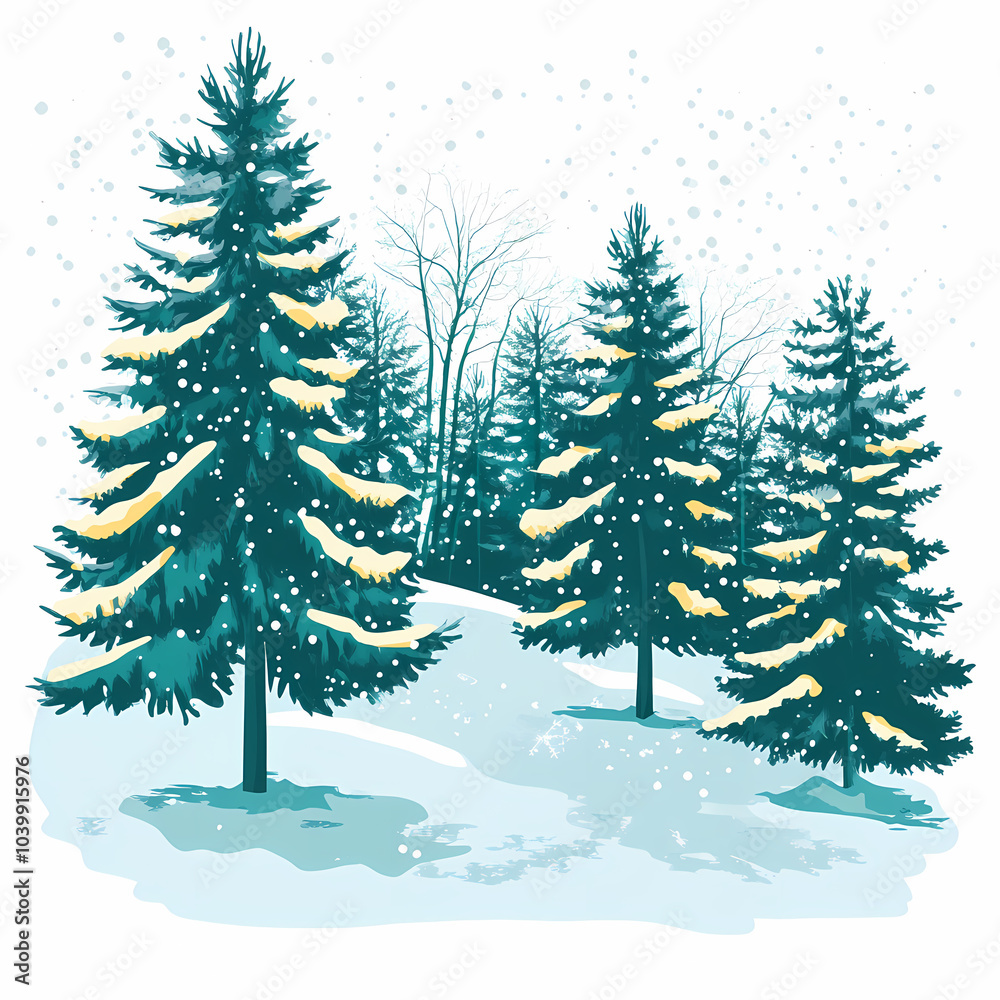 Fototapeta premium Winter forest silhouettes of fir trees and spruces with wood tree background.