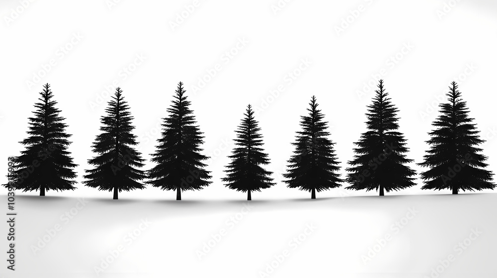 Fototapeta premium Winter forest silhouettes of fir trees and spruces with wood tree background.